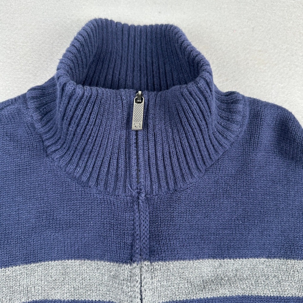 Kenneth Cole Reaction Mens XL Navy Blue Grey Stripe 1/4 Zip Cotton Sweater - Picture 3 of 11